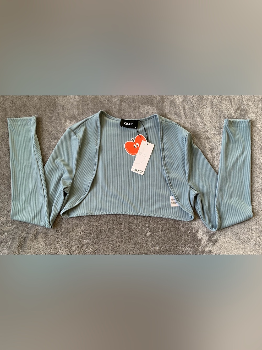 Cider Cropped Long-Sleeve Shrug in Dusty Blue
